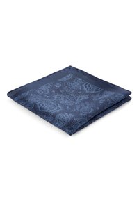 Merenk Bleu silk-neliöhuivi, jossa on yksityiskohtainen vaaleansininen paisley-kuvio ja monimutkaisia suunnitteluelementtejä pinnalla.