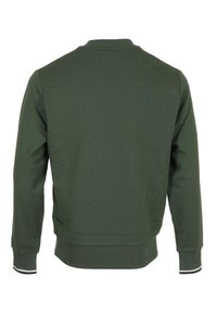 Felpa verde con scollo rotondo, polsini e orlo a coste. Realizzata in un tessuto misto cotone liscio, presenta un colore uniforme senza motivi.