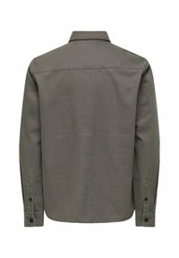 Camisa de algodón verde, con cuello de botonadura, mangas largas con puños de botón, diseño de yugo simple, textura suave, corte estándar.