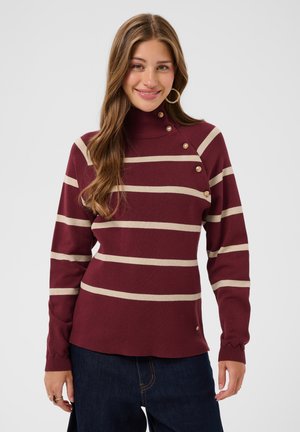 Cream, CRDELA BUTTON - Jumper - carbernet oatmeal stripe