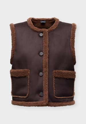 Vero Moda, VMLINA SHORT WAISTCOAT - Vesta - chocolate torte/cocoa brown teddy