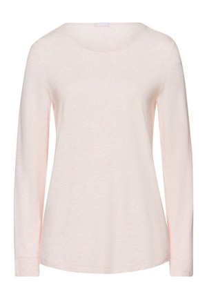 Camicia a maniche lunghe in tessuto rosa chiaro, con scollatura a barchetta, texture morbida e vestibilità comoda con polsini aderenti ai polsi.