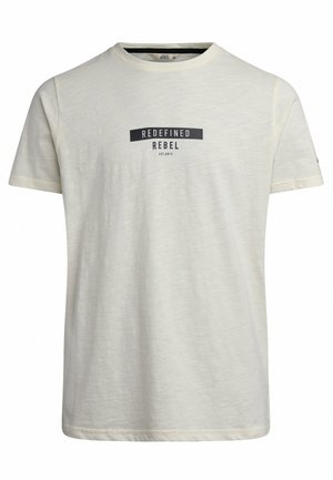 Light gray t-shirt made of soft fabric, featuring a round neckline and short sleeves. Black printed text "REDEFINED REBEL EST. 2013" on the front.