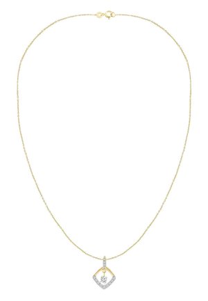 Collier délicat en chaîne d'or avec un pendentif en forme de diamant présentant de petits diamants et un diamant suspendu au centre.