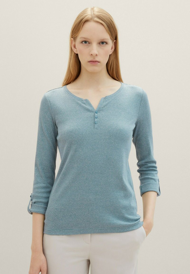 TOM TAILOR HENLEY - Longsleeve - green offwhite stripe ck