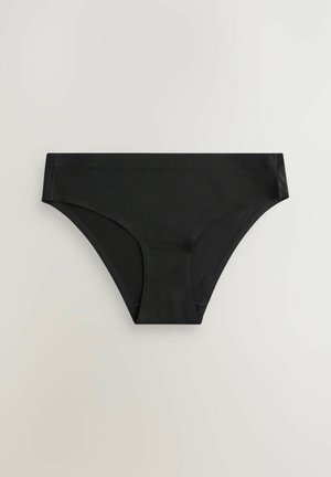 Fekete pamut hipster alsónemű sima felülettel, széles derékpánttal és láthatatlan varrásokkal, a kényelem és a minimális takARás érdekében tervezve.