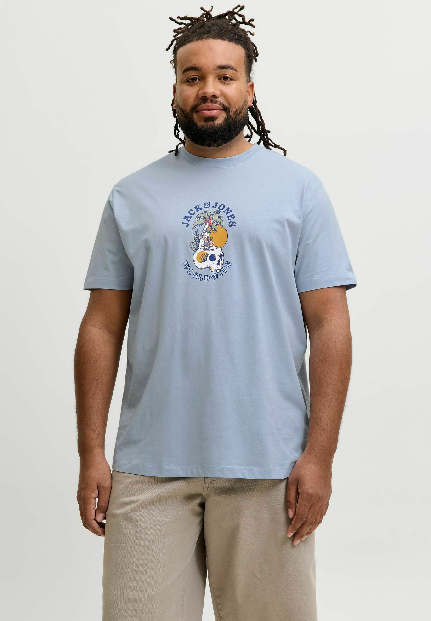 Jack & Jones Plus Size - T-shirt estampada - cashmere blue/azul