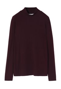 Bordeaux pitkähihaine turtleneck-paita, joka on valmistettu pehmeästä kankaan, jossa on rento istuvuus ja minimaalinen ompelu helmassa ja hihoissa.