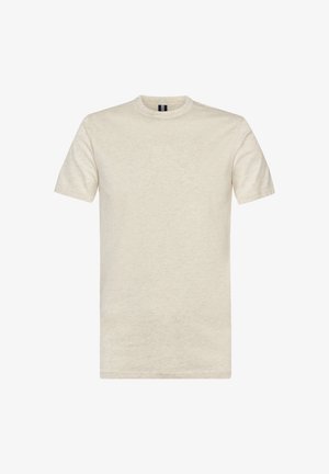 Kurzärmeliges T-Shirt in Cremefarbe, hergestellt aus strukturiertem Stoff mit Rundhalsausschnitt und lockerem Schnitt, mit schlichtem Design.