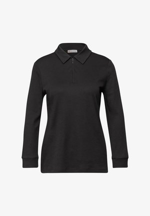 Czarna bluza z długim rękawem i zapinanym na zamek kołnierzem. Wykonana z miękkiego materiału, charakteryzuje się luźnym krojem i ściągaczami na rękawach.