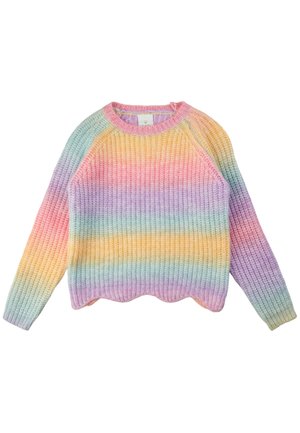 Langarm gebreide trui met pastelkleurige regenboogstrepen en een gegolfde zoom.
