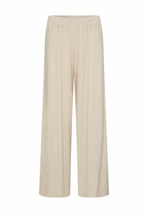 Pantalons larges beige en tissu côte, dotés d'une taille élastique et d'une coupe fluide.