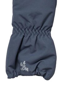 Grauer elastischer Bündchen mit gerafftem Stoff und in Weiß aufgedrucktem Logo. Das Material wirkt glatt und leicht, geeignet für den Outdoor-Einsatz.