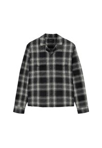 Sort og hvidt ternet flannel skjorte med krave, lange ærmer, to brystlommer og en afslappet pasform. Blød tekstur med et vævet mønster.