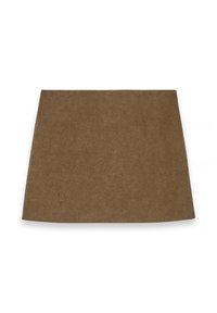 Bruine suède mini-jurk met een lichte A-lijn vorm en verborgen voorkeurs, weergegeven op een witte achtergrond.
