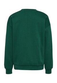 Groene sweatshirt met ronde hals, lange mouwen, geribbelde manchetten en zoom, gemaakt van een zachte stof met een gladde textuur, effen ontwerp.