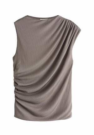 PREMIUM ASYMMETRIC DRAPE REGULAR FIT - Nyomott mintás póló - mink brown