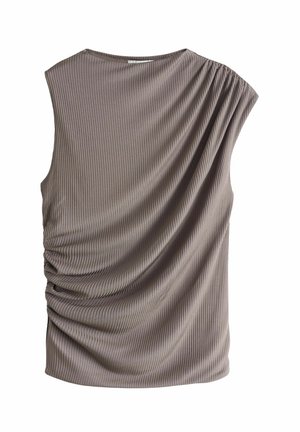 PREMIUM ASYMMETRIC DRAPE REGULAR FIT - Tricou cu imprimeu - mink brown