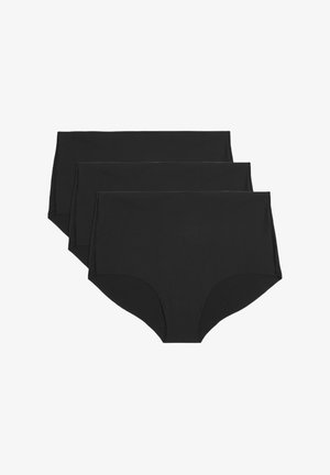 Drei Paar schwarze, hochgeschnittene Unterhosen aus weichem, dehnbarem Material, mit einem nahtlosen Design und ohne sichtbare Muster oder Beschläge.