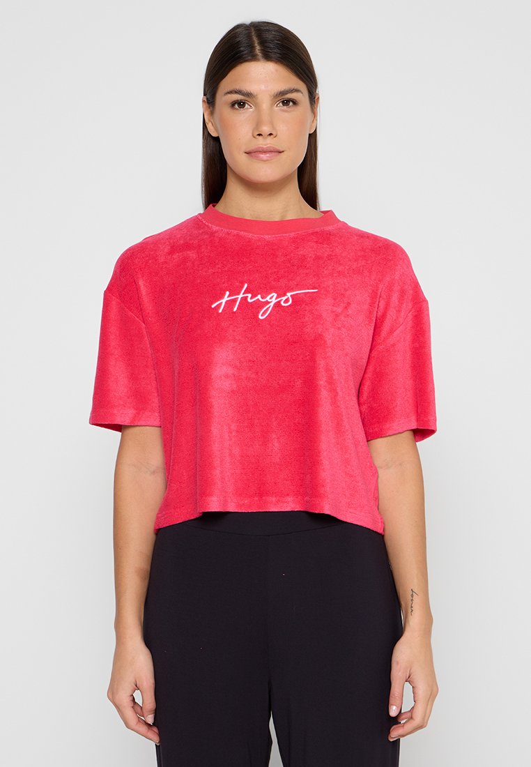 Boss T-shirt print donkerroze