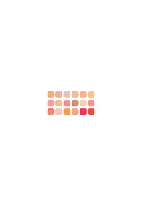 Eine Palette mit 16 quadratischen Lidschattenfarben in Nude-, Pfirsich-, Rosa- und Rottönen, mit matt und schimmernden Finishes, angeordnet in vier Reihen.