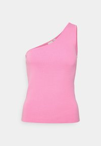 Einseitig tragendes, tailliertes Tanktop aus glattem, leichtem Stoff in lebhaftem Pink. Verfügt über eine gerippte Textur und einen sauberen Saum.