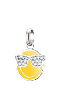 Charm a forma di faccina sorridente gialla con occhiali da sole decorati con strass, realizzato in argento, con smalto lucido e design circolare.
