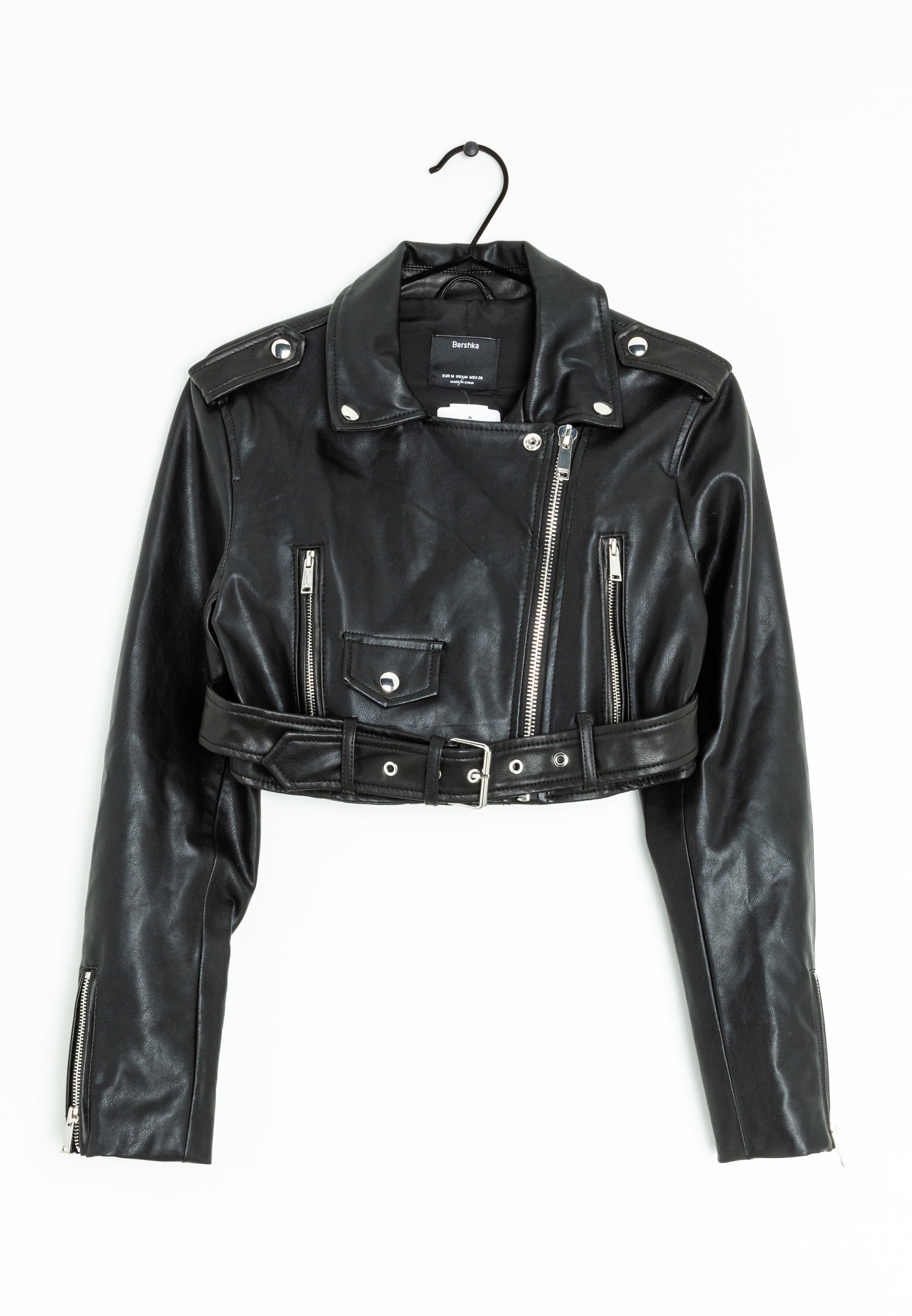 Bershka Chaqueta de cuero sintético black/negro (Segunda mano