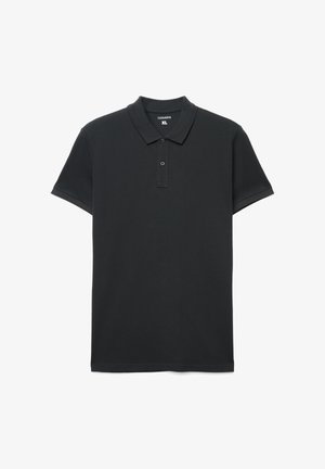 Czarna koszulka polo wykonana z mieszanki bawełny, z klasycznym kołnierzykiem, krótkimi rękawami, dwukierunkowym rozcięciem na guziki i regularnym krojem.