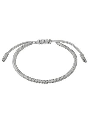 Brățară din paracord argintie cu un design împletit, închidere cu slider ajustabil și detalii texturate pe suprafață. Design simplu și minimalist.