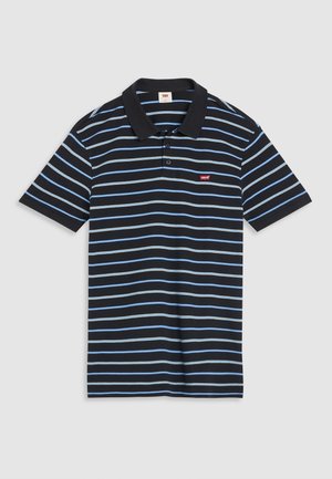 Zwart en blauw gestreept poloshirt met kraag, voorzien van drie knopen en een klein rood Levi's logo op de linkerborst. Gemaakt van katoen.