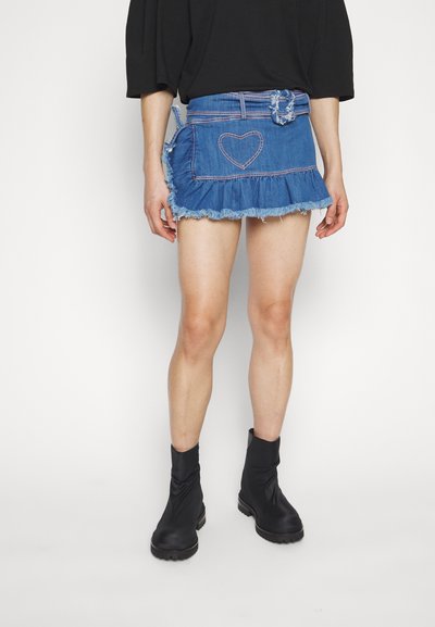 REAMEREI FRINGED MINI UNISEX - Denim skirt - blue denim