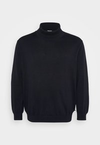 Schwarzer Rollkragenpullover mit langen Ärmeln, geripptem Kragen und Bündchen, im lässigen Schnitt und mit glatter Textur. Entworfen für die Freizeit.