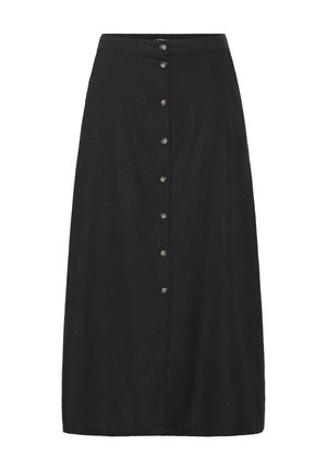 Jupe midi noire boutonnée sur le devant, à silhouette droite et taille haute.