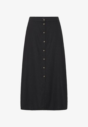 Jupe midi noire boutonnée sur le devant, à silhouette droite et taille haute.