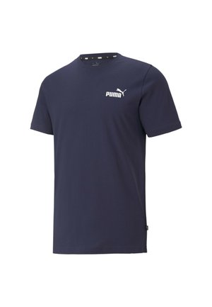 Tumesinine lühikeste varrukatega T-särk, mis on valmistatud puuvillast; särk sisaldab rinna peal valget Puma logo ja ümarat kaelust, millel on aktsentõmblus.