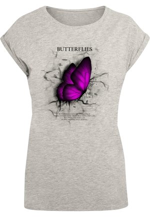 Merchcode, BUTTERFLIES EXTENDED SHOULDER  - Trükipildiga T-särk - heather grey