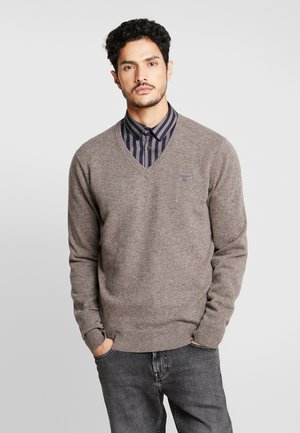 GANT V NECK - Strickpullover - dark hazelnut melange