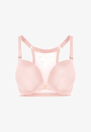 Lichtroze bh met gladde, gevormde cups, verstelbare bandjes en een mesh achterpaneel. Beschikt over een minimalistische haaksluiting en subtiele accenten.