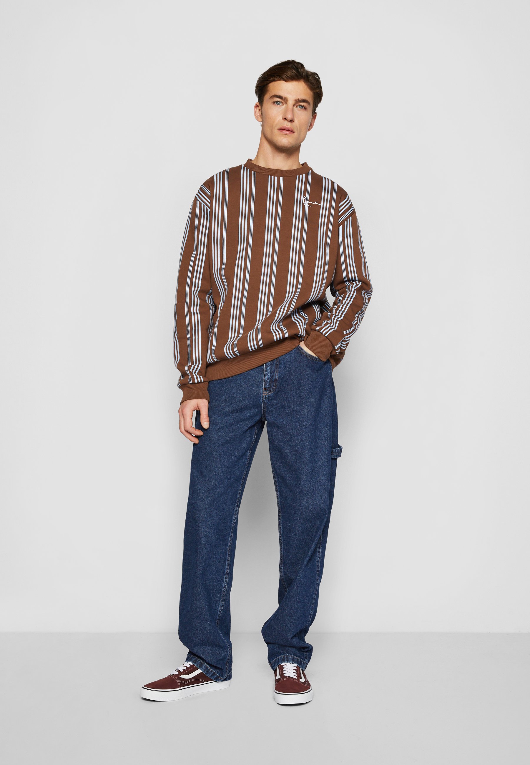 Karl Kani SMALL SIGNATURE STRIPED CREW - Sweatshirt - brown