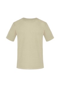Hellbeige Baumwoll-T-Shirt mit kurzen Ärmeln, Rundhalsausschnitt und geradem Saum. Minimalistisches Design ohne sichtbare Logos oder Muster.