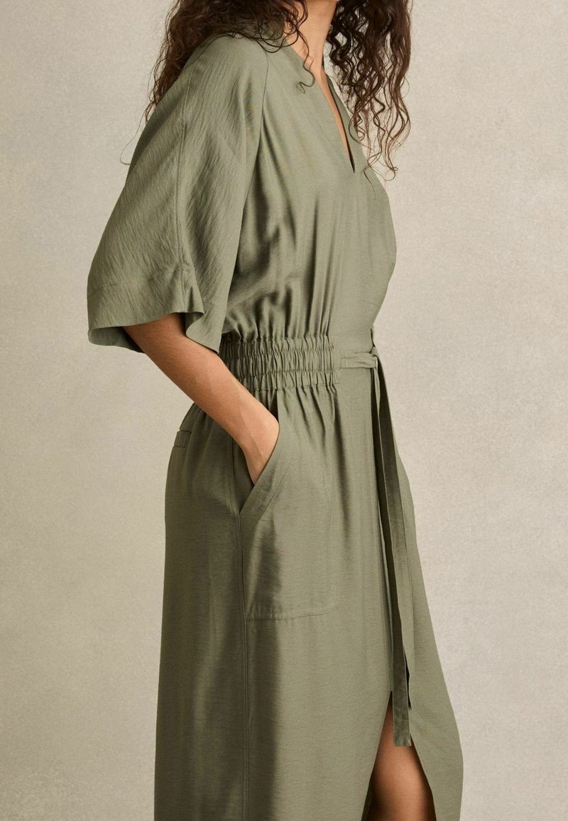 reiss olive green dress Buy Reiss Olive Green Kenzie Satin Asymmetric Draped Midi Dress from Next  USA