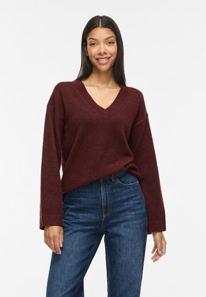 VILA, VILIGA L/S REV V-NECK KNIT TOP - NOOS - Pullover - port royale