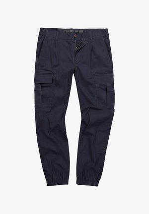 Marine cargobukser med sidelommer, elastiske mansjetter, lynlås og knaplukning. Fremstillet af et let og holdbart stof.