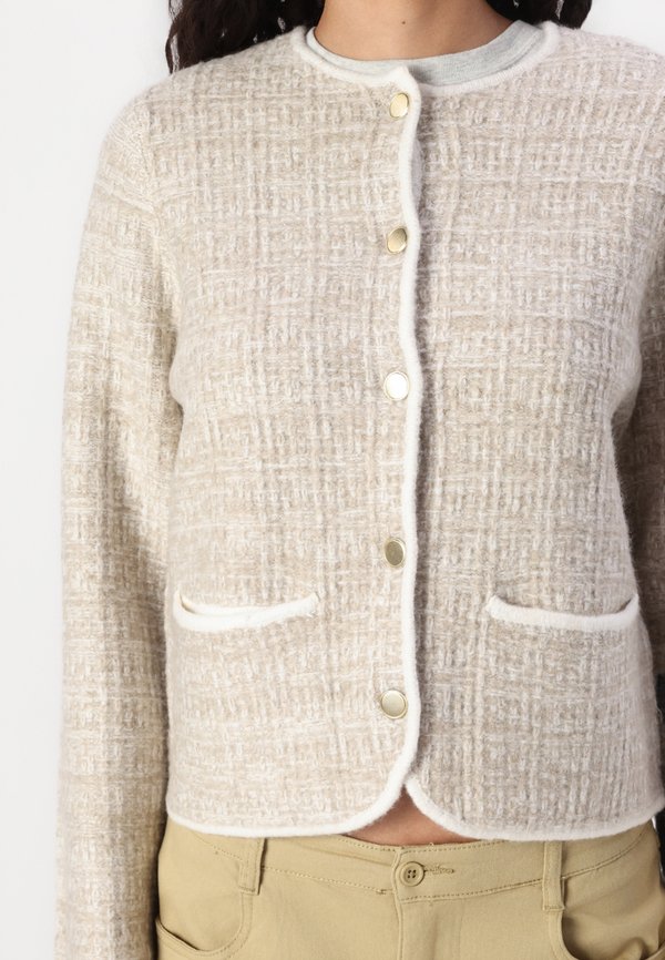 Novelty Button Tweed-Inspired Sweater Jacket - Light jacket - neutral melange4