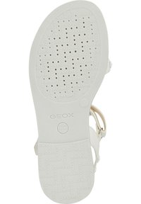 Sole di sandaletti GEOX bianchi con un battistrada decorato e fori di ventilazione. Il design presenta una texture liscia e un dettaglio del logo circolare.