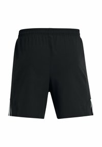 Pantalones cortos deportivos negros hechos de un tejido ligero, con una cintura elástica y aberturas laterales con acentos blancos.