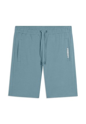 Pantaloncini con elastico in vita di colore blu, cordoncino, tasche laterali e logo "FREDDY" sull'area della tasca destra.