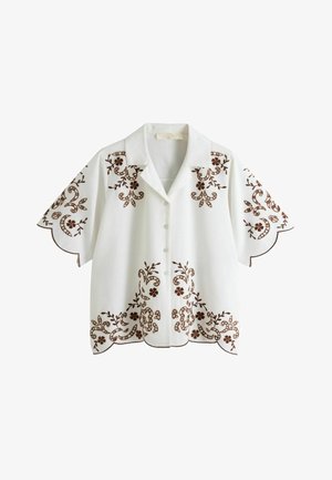 Next, PETITE FIT - BRODERIE SHORT SLEEVE SHIRT - Skjortebluser - white chocolate brown