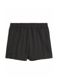 Μαύρο σορτς με ελαστική μέση, διακριτικές κάθετες ρίγες και άνετη, χαλαρή εφαρμογή.